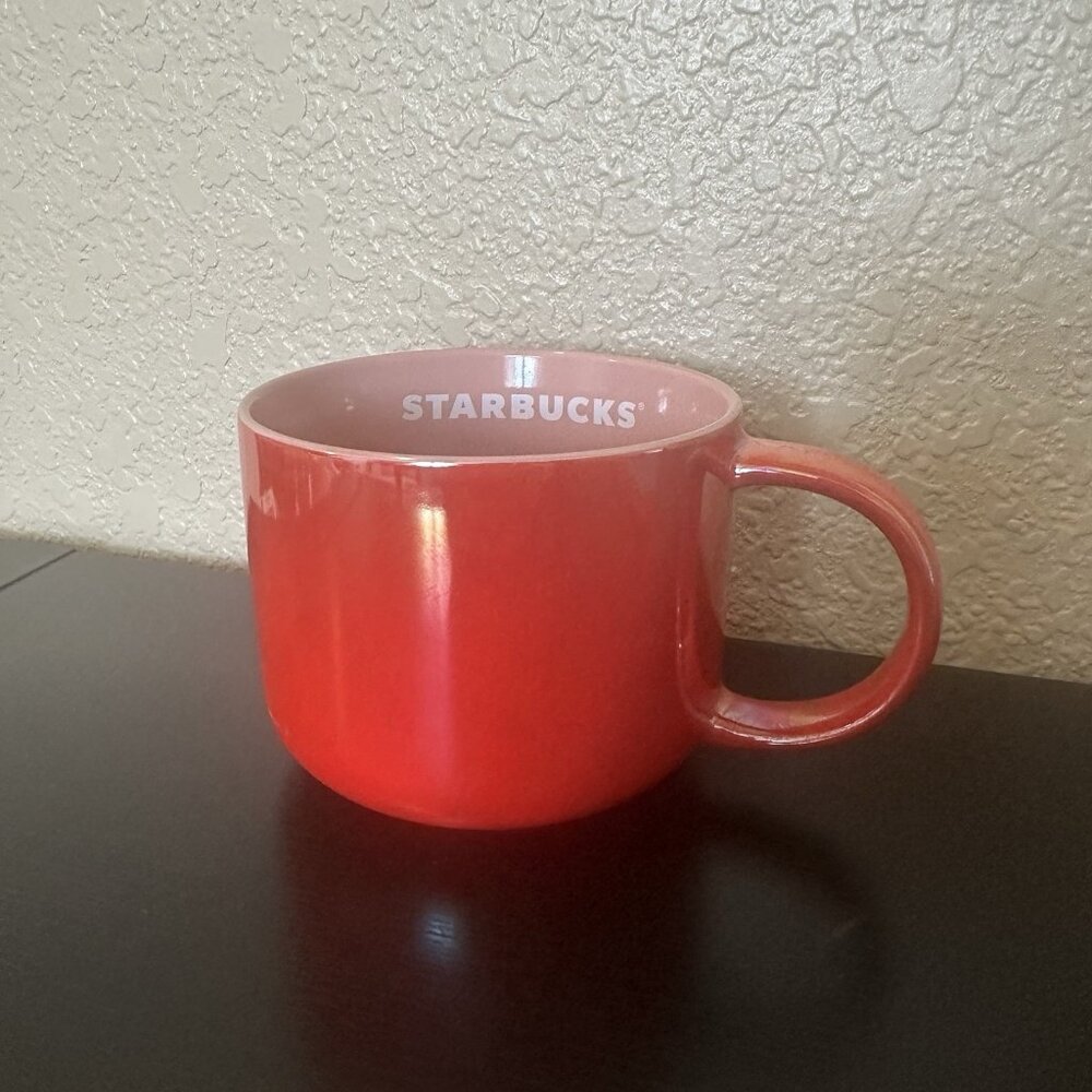 STARBUCKS Coffee Mug 2022 Red Iridescent With Pink Inside 14oz